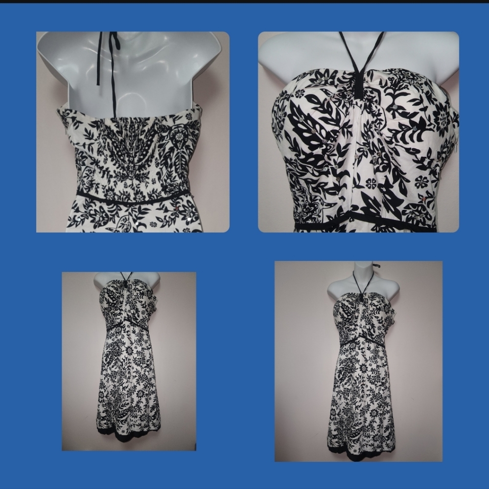 Speechless Black White Sparkle Floral Halter Dress 13